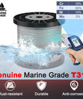 Marine Grade Stainless Steel Cable For Deck Railing And Fence Systems, 220 Feet Long, One Eighth Inch 7x7 Wire Rope With Cutter