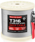 Marine Grade One Eighth Inch T316 Stainless Steel Wire Cable For Railing Kit reel with cutter, 7x7 strand, 1800 lb strength