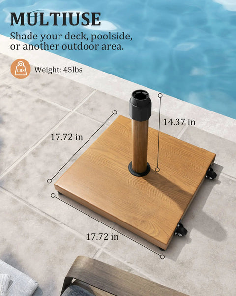 Heavy Duty 45Lb Patio Umbrella Base With Wheels Pre Filled Concrete No Sand Or Water Needed Wind Resistant Stand