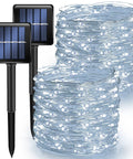 Two Pack Solar String Lights Outdoor 80 Ft Total With 240 LED White Fairy Lights IP44 Waterproof 8 Modes coiled with solar panels