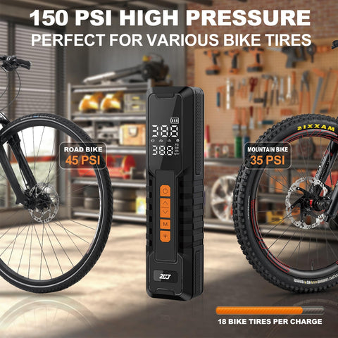 Digital LCD display of Portable Tire Inflator Cordless Air Pump With Auto Shut Off And 150 PSI Capacity for bike tires