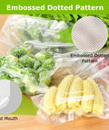 Pro Grade Vacuum Sealer Bags Set For Quick Meal Prep And Sous Vide, 150 count in use with vegetables and embossed pattern visible