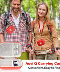 Auvi Q Carrying Case For Two Auto Injectors Emergency Bag With Carabiner And Lanyard, shown worn by hikers in a forest