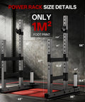 Beefy Adjustable Squat Power Rack With 2400 Lbs Capacity Heavy Duty Alloy Steel Frame dimensions and footprint display.