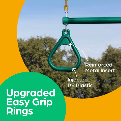 Backyard Swing Set Accessories Kit With 18 Inch Trapeze Bar 48 Inch Heavy Duty Chain With Locking Carabiners showing grip ring