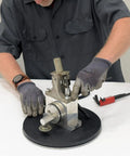 Heavy Duty Manual Turntable Platform Built Tough With 500 Lb Capacity And Rubber Top, worker using steel platform in workspace