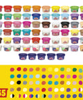 Game Changing Modeling Compound Haul With 65 Mini Cans Serving Up Sixty Varieties Including Rainbow Classics Plus Sparkle Confetti and Color Burst Vibes, vibrant modeling clay set.