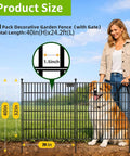No Dig Garden Fence Kit With Gate, 10 Metal Panels, 32 Inch High, 24.2 Feet Long, Rustproof Outdoor Fence For Pets shown in use