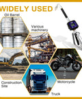 Pro Grade Digital Oil Control Valve Meter Nozzle with pneumatic oil gun, LCD readout; uses in oil barrel, machinery, construction, motorcycle, truck.