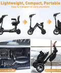 4-Wheel Foldable Electric Mobility Scooter For Adults And Seniors shown folding sequence and trunk storage