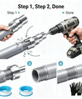 Nifty 4 In 1 Pvc Pipe Threader Kit Cuts Threads Taps Grooves And Preps Fittings For 1/2 3/4 And 1 Inch Pipes in use with a power drill.