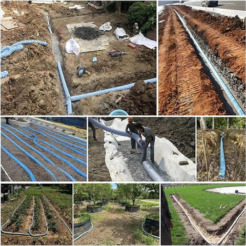 Collage of 2 Inch Diameter Perforated French Drain Pipe With Steel Wire Flexible Landscaping Drainage Tube installations