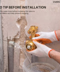 Installation tip for EVERSTEIN Shower System with Handheld Spray, showcasing a brass valve being flushed.