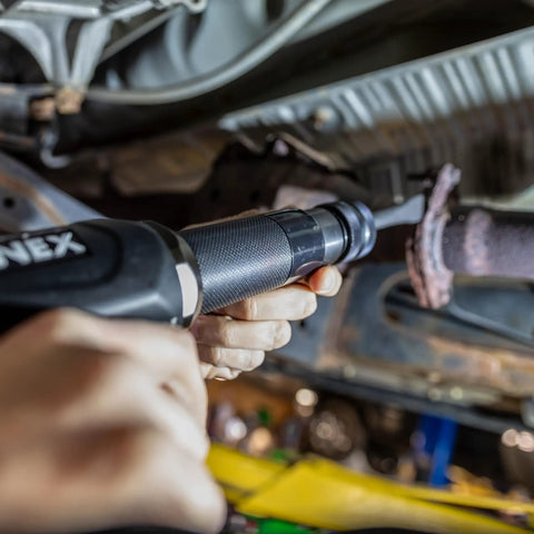 Long Barrel Air Hammer For Heavy Duty Demolition And Workshop Use, 2300 Blows Per Minute, 3.75 Inch Stroke, in use on metal