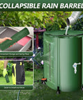 100 Gallon Collapsible Rain Barrel With Water Level Indicator For Easy Garden Watering And Farm Irrigation in use with spigots and overflow kit.