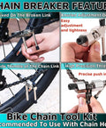 Portable 3 Piece Bicycle Chain Tool Set With Link Pliers Chain Drift Tool And Chain Hook For Quick Repairs On The Go A Complete Bike Repair Kit For Home Or Travel showing different uses of chain breaker features.