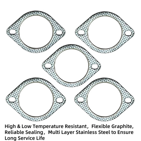 Five 3-inch exhaust gaskets with two-bolt square flanges for muffler-manifold connections.