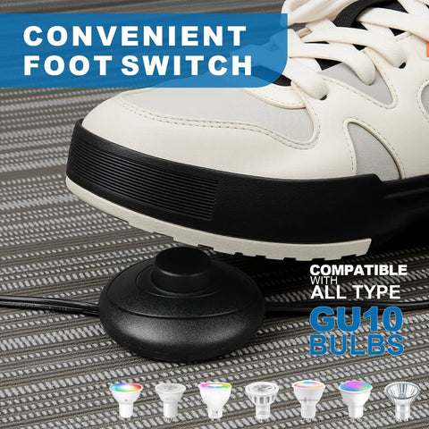 Foot pressing the foot switch of Two Pack Indoor Up Lights 6W 3000K Warm White Floor Can Lights With GU10 Bulb installation