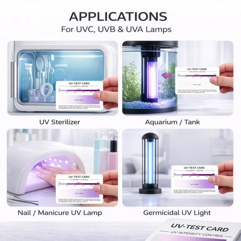 4 In 1 UV Test Card For UV Lamps And Systems, Fast 7 To 10 Second Verification, Works Across UV A B C D Spectrum, Clear Visual Feedback, Reusable Up To 5000 Tests, Durable Tool For Quick UV Performance Checks used with UV sterilizer, aquarium and germicidal lights