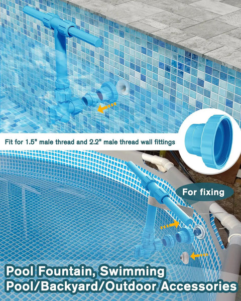 2 In 1 Pool Fountain With 360 Degree Adjustable Dual Spray Heads And A Retractable Height Pole for above ground or inground pools.