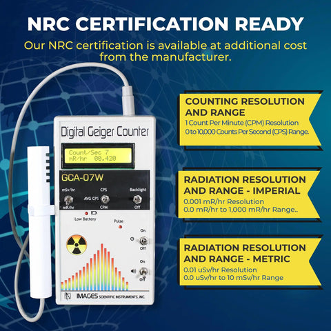 Digital Pro-Grade Geiger Detector With External Wand Probe ANSI N323A Certification Ready shown with display and controls