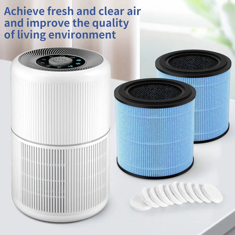 4-Pack Replacement Air Filter For AP0601 Purifier, Fits AIRTOK AP0601 And AP0601-RF Like A Boss, shown with purifier and tablets