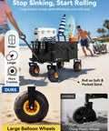 Beach Wagon With Balloon Wheels Seven Point Five Inch Soft Sand Glide Heavy Duty Cart loaded with gear on sand