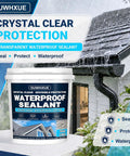 Heavy Duty Clear Waterproof Sealant 5 Gallon Water Based Flexible Coating shown on roof, ideal for sealing leaks and protection.