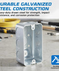 4x2 Electrical Junction Boxes With Blank Covers Built Tough, Heavy-Duty Galvanized Steel Handy Box, 1-7/8 Inch Deep, 13 Cu In Capacity