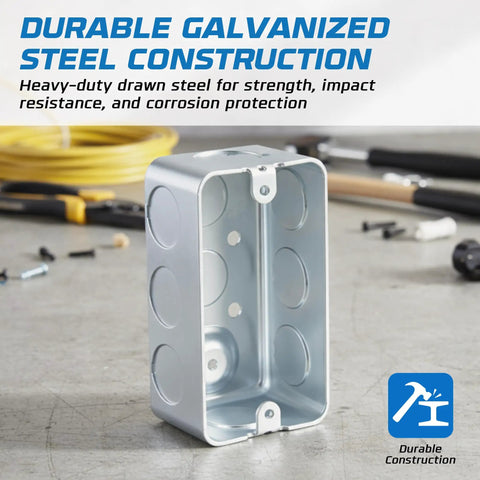 4x2 Electrical Junction Boxes With Blank Covers Built Tough, Heavy-Duty Galvanized Steel Handy Box, 1-7/8 Inch Deep, 13 Cu In Capacity