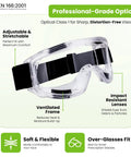 Vision-1000 Pro-Grade Anti-Fog Safety Goggles With Impact Protection, ANSI Z87.1 Certified, clear lens, black strap.