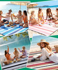 Group enjoying Waterproof Beach Blanket For Picnics And Camping Extra Large Sandproof Outdoor Rug Portable XL Big Towel at the beach.