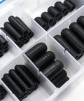 Rubber Vacuum Cap Set 120 Piece Assortment in 10 Sizes For Tubes From One Eighth Inch To One Half Inch OD, automotive carb line hose caps kit for carburetor manifold, durable nitrile rubber caps with high temp resistance in storage case.