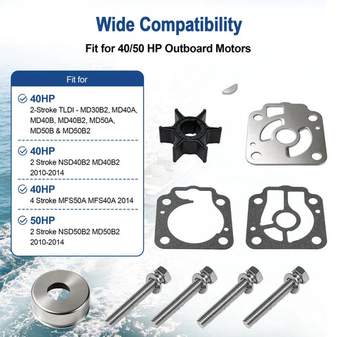 Water Pump Impeller Repair Kit 3T5 87322 3 parts for Nissan Tohatsu Outboard 40 50 HP TLDI 4 Stroke Boat Motor Rebuild Service