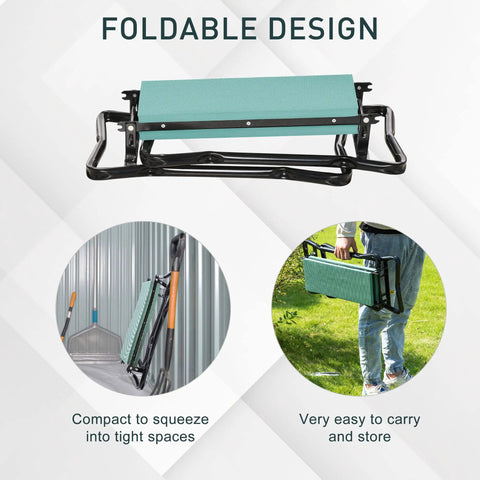 Thick Padded Garden Kneeler And Seat Bench For Easy Weeding Foldable Garden Stool shown in folded position for storage