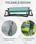 Padded Garden Kneeler And Seat Bench With Extra Thick Foam, Foldable Steel Frame, shown folded for easy storage in a shed