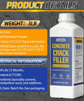 Heavy Duty Concrete Crack Filler Kit 3Lb Gray For Driveways Walkways And Patios DIY Mortar Repair With Quartz Sand Includes Scraper Brush And Gloves All In One - 3lb premixed powder bottle with product details.