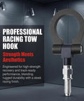 Straight Up Tough Car Front Bumper Tow Hook and Racing Style Screw On Trailer Pull Ring Heavy Duty Alloy Foldable D Ring For Universal European Thread Rigs Black, showcasing sleek design and durable material.