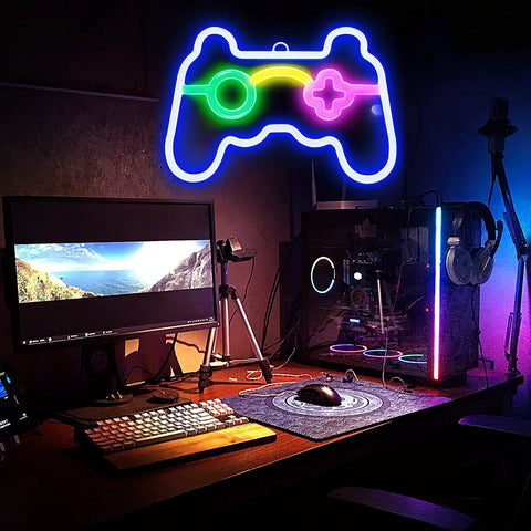 Gamepad Shaped Led Neon Sign For Wall Decor Dimmable 10 Brightness Levels Glow On Both Sides Ideal For Bedroom Game Room Teen Boys