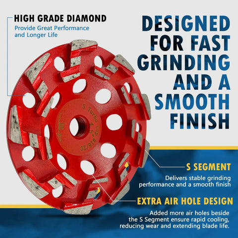 4.5 Inch Diamond Grinding Wheel Workhorse for Aggressive Concrete and Coating Removal with S Segments Grit 18 20