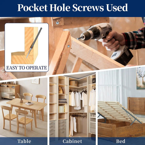 Illustration showing Pocket Hole Screws Two And A Half Inch No. 8 Washer Head Square Drive Coarse Thread Zinc Plated in wood projects