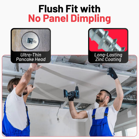 Kickass Number 10 X 1 Inch Zinc Plated Pancake Head Screws With Square Drive, 250 Pack of flush mount screws installed on panel.
