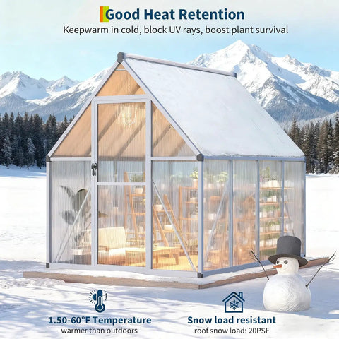 Sturdy 6x7 Foot Outdoor Greenhouse Kit With Reinforced Aluminum Frame, Durable Polycarbonate Panels, Adjustable Roof Vent, Quick Connect System, All Season Use, Wind Resistant Snow Ready Frost Proof Easy Setup For Year Round Garden Growth