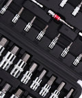Close-up of 37 Piece Metric and SAE Socket Set for Automotive, Bike, Motorcycle and ATV Repairs with S2 steel high torque CR V Torx Bits