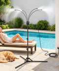 Outdoor Patio Misting System With 5.25 Ft Adjustable Stand And Four Nozzles near poolside with micro mist cooling effect