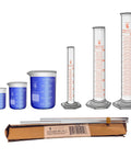Lab Grade Glass Graduated Cylinder Set 10ml 50ml 100ml with Borosilicate Glass and Hexagonal Base, Beaker Set 50ml 100ml 250ml Low Form