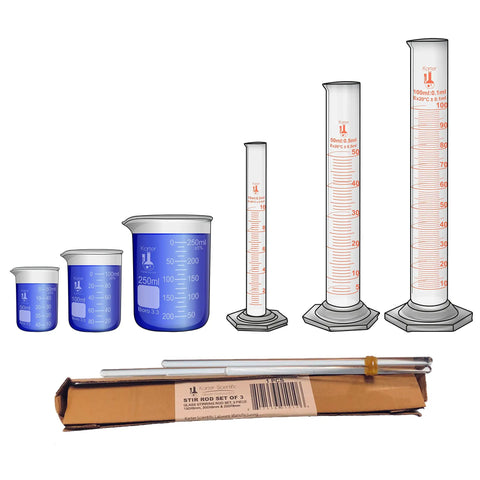 Lab Grade Glass Graduated Cylinder Set 10ml 50ml 100ml with Borosilicate Glass and Hexagonal Base, Beaker Set 50ml 100ml 250ml Low Form
