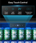 Digital display with temperature controls of Mini Bev Fridge 130 Can Capacity Glass Door Cooler For Home Bar Office