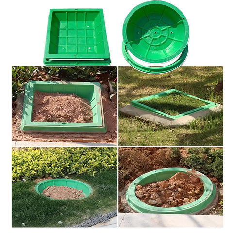 Durable Round Septic Lid With Frame For Lawn Drainage And Pull Hole Recessed Sewage Cover 39.4x39.4In installed in yard