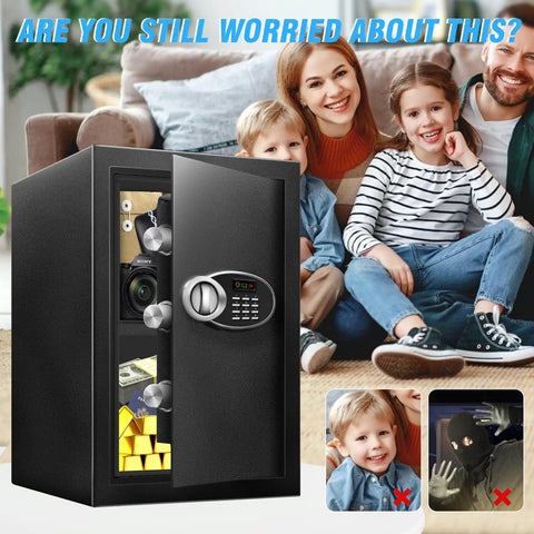 Big Ol 2.5 Cu Ft Fireproof Waterproof Safe Box For Documents And Valuables With Digital Keypad shown open, family background